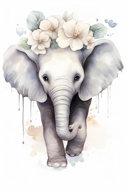 un disegno di un elefante con fiori in testa