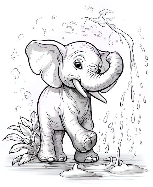 un disegno di un elefante con l'acqua che gocciola da esso