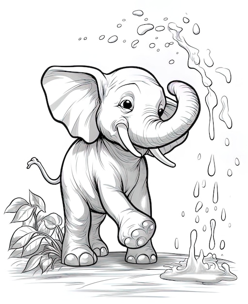 un disegno di un elefante con l'acqua che gocciola sul lato