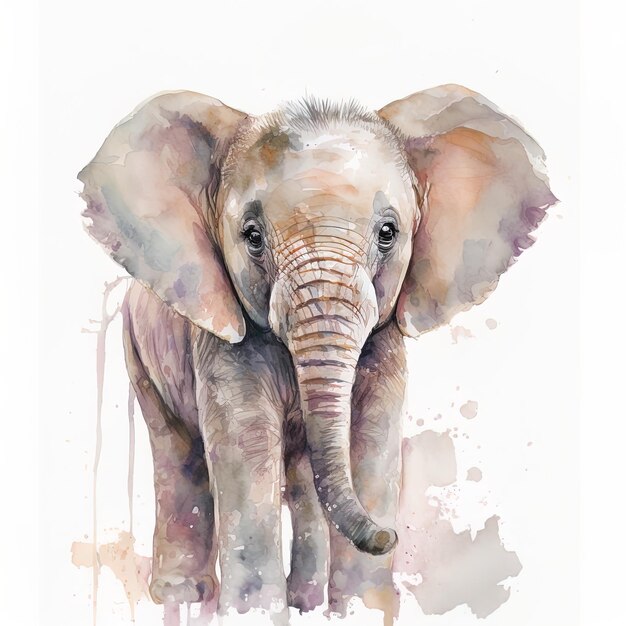 Un disegno di un elefante con una colorazione rosa e verde.