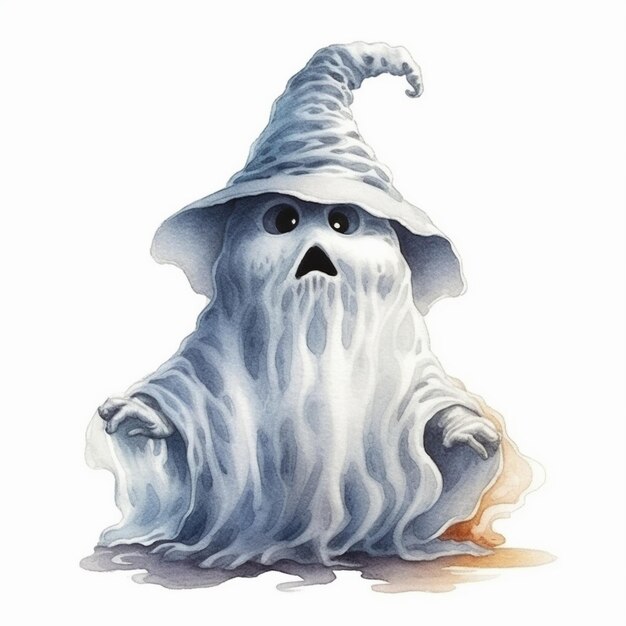 un disegno di un fantasma con un cappello sopra