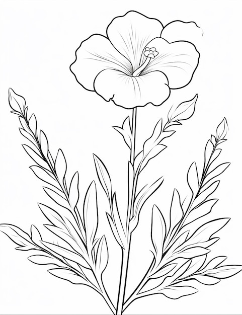 un disegno di un fiore con foglie e uno stelo generativo ai