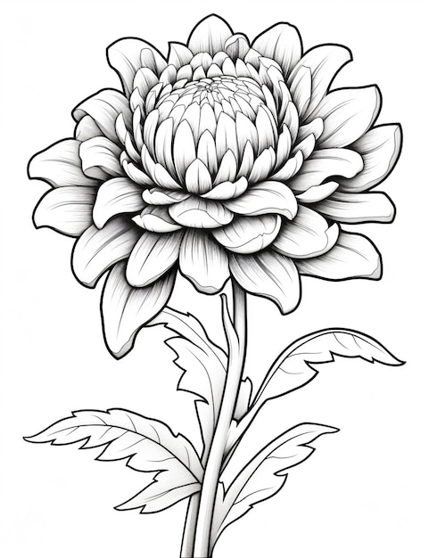 un disegno di un fiore con foglie su sfondo bianco ai generativa