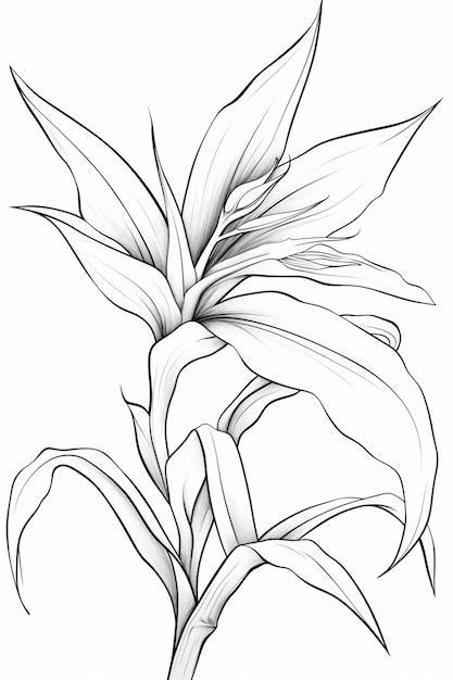 un disegno di un fiore con foglie su sfondo bianco ai generativa