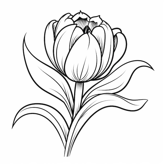 un disegno di un fiore con foglie su uno sfondo bianco