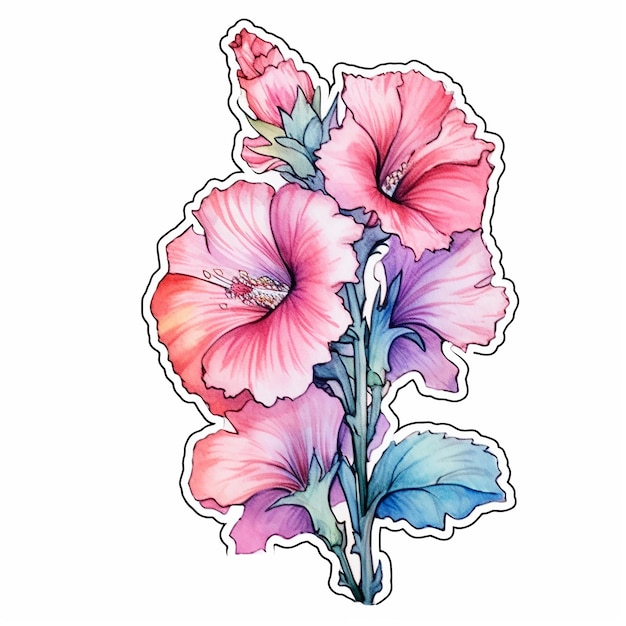 Un disegno di un fiore con sopra un fiore rosa e blu.