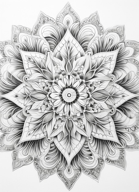 Un disegno di un fiore con un grande centro circondato da fiori più piccoli generati ai