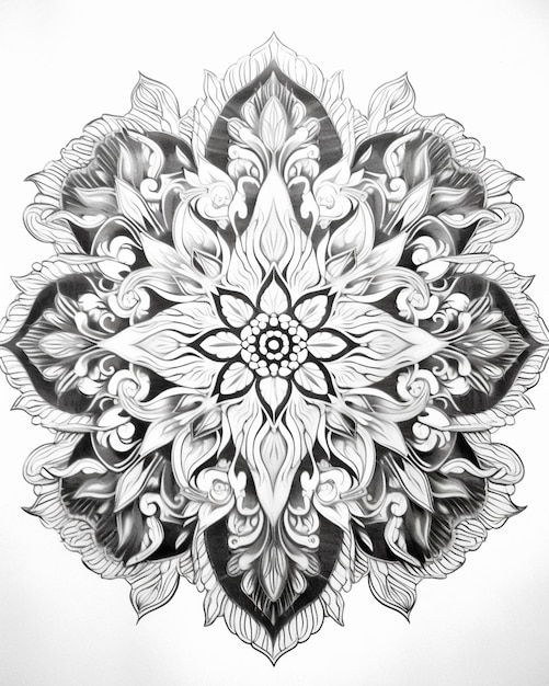 un disegno di un fiore con uno sfondo bianco e nero ai generativo