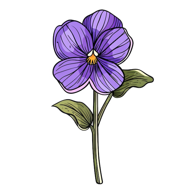 Un disegno di un fiore viola con un gambo