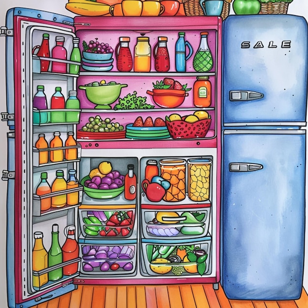 un disegno di un frigorifero con la parola l su di esso