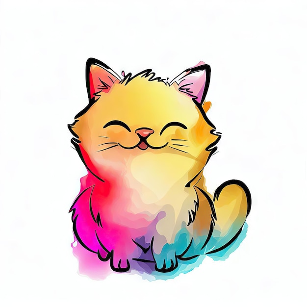 Un disegno di un gatto che è colorato con un colore rosa e giallo.