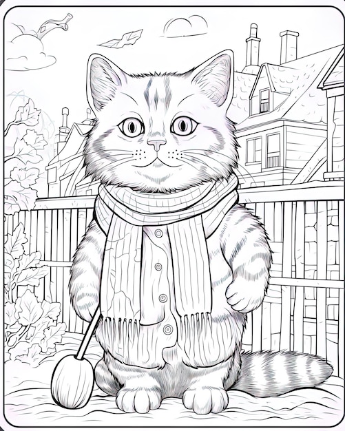un disegno di un gatto che indossa un maglione e un maglione con un maglione su di esso