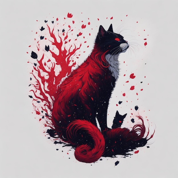 Un disegno di un gatto con gli occhi rossi e un gatto nero con gli occhi rossi.