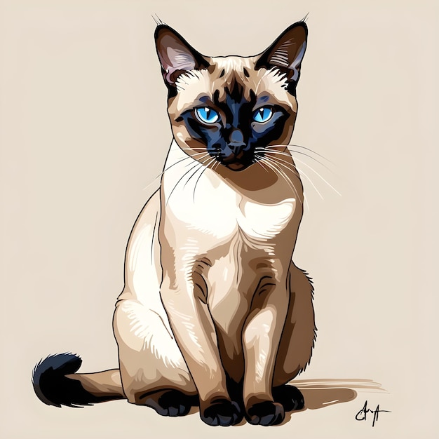 un disegno di un gatto con occhi blu e un gatto bianco e nero con occhi blu