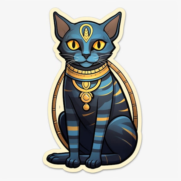 un disegno di un gatto con una collana d'oro e un ciondolo d'oro.