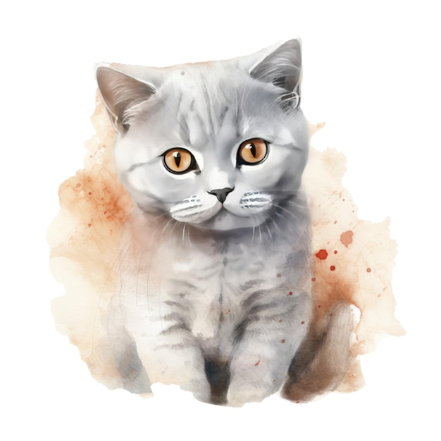 Un disegno di un gatto grigio con gli occhi gialli.