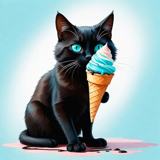 un disegno di un gatto nero con un cono sulla testa