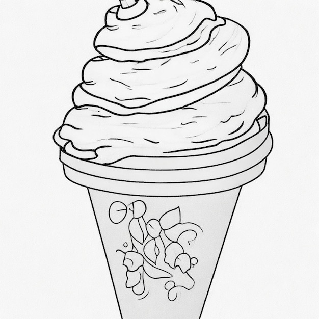 un disegno di un gelato parole gelato su di esso disegnato a mano illustrazione di libro da colorare