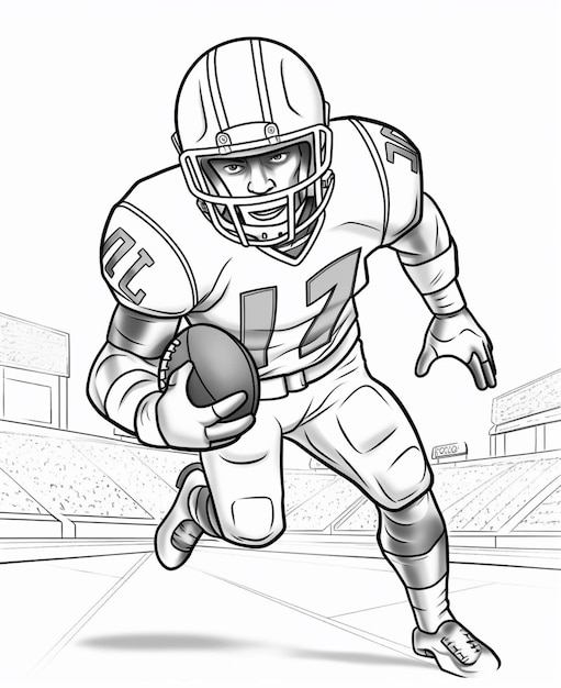 un disegno di un giocatore di football che corre con una palla ai generativa