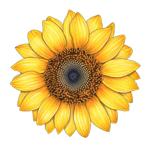 Un disegno di un girasole con un centro giallo.