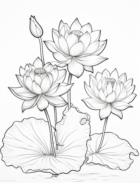 un disegno di un gruppo di fiori con foglie ai