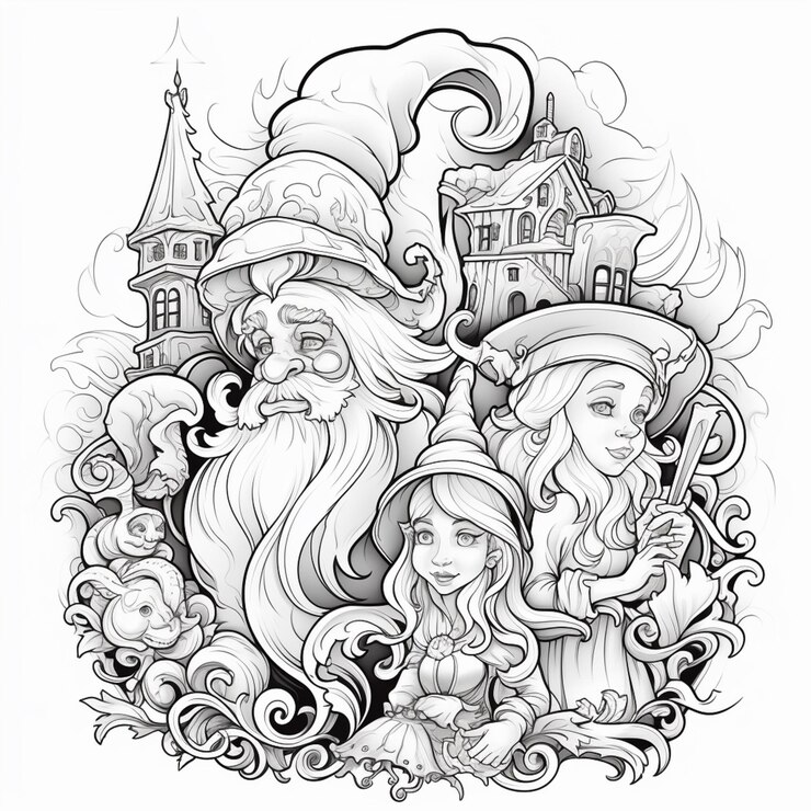Foto un disegno di un gruppo di persone con un castello sullo sfondo ai generativa