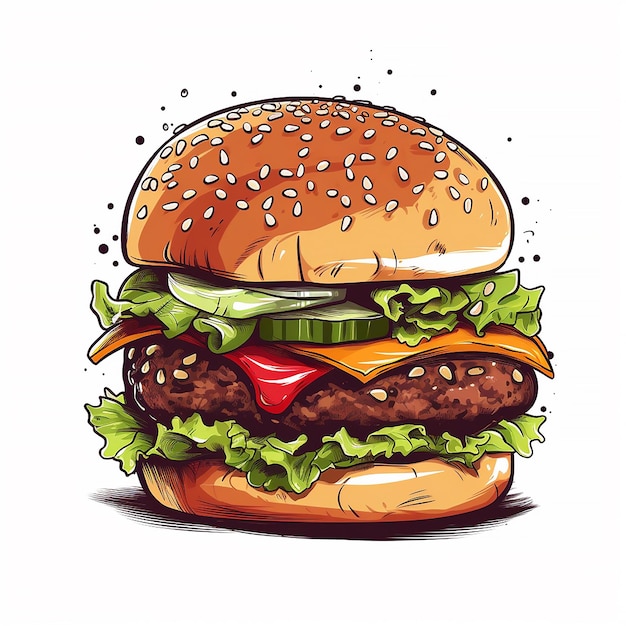 Un disegno di un hamburger con sopra un pomodoro.