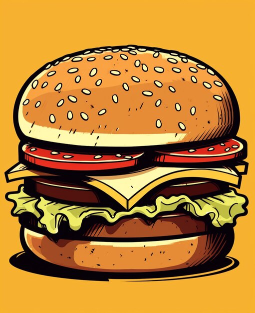 Un disegno di un hamburger con un'immagine di un hamburgo su di esso