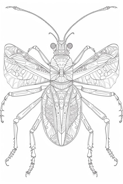 Un disegno di un insetto con un motivo di linee e punti.