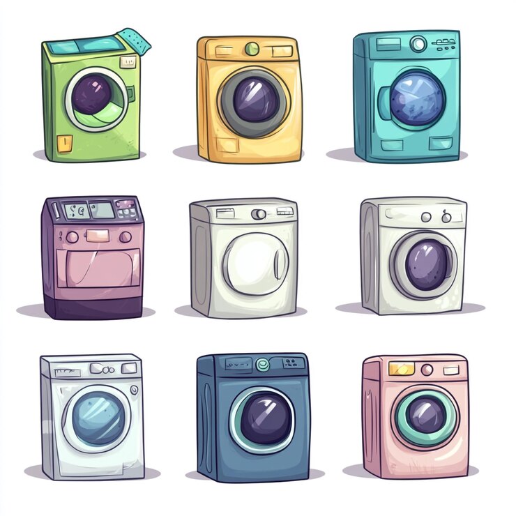 Foto un disegno di un insieme di diverse lavatrici