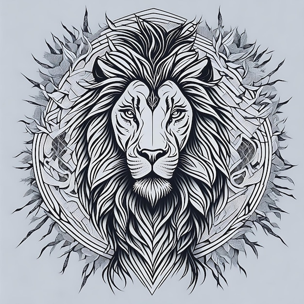Un disegno di un leone con sopra un disegno floreale.