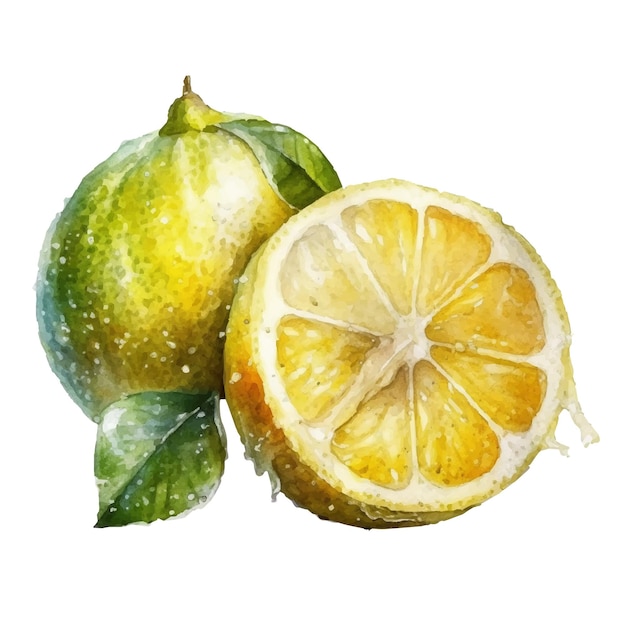 Un disegno di un limone con foglie verdi e la parola limone su di esso.