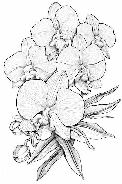 Un disegno di un mazzo di fiori con foglie su uno sfondo bianco generativo ai