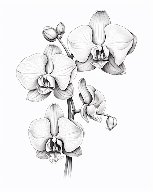 Un disegno di un mazzo di fiori con uno stelo generativo ai