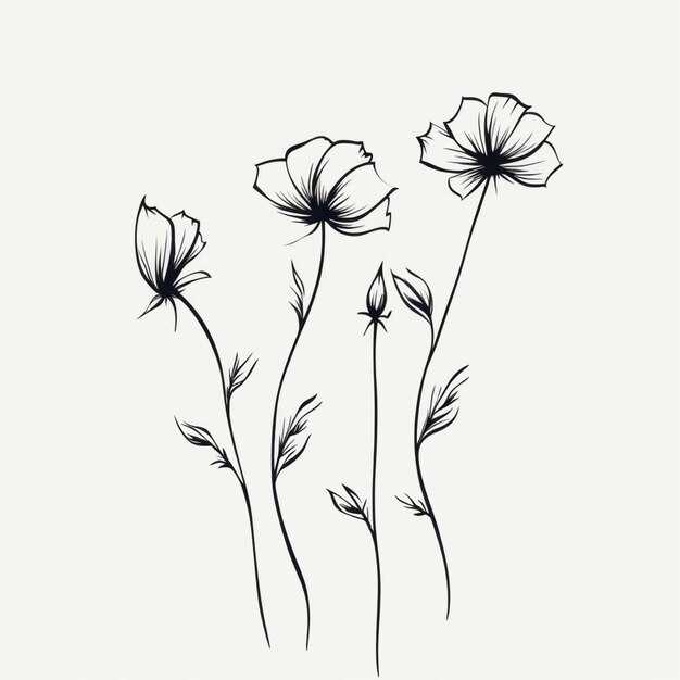 un disegno di un mazzo di fiori su sfondo bianco ai generativa