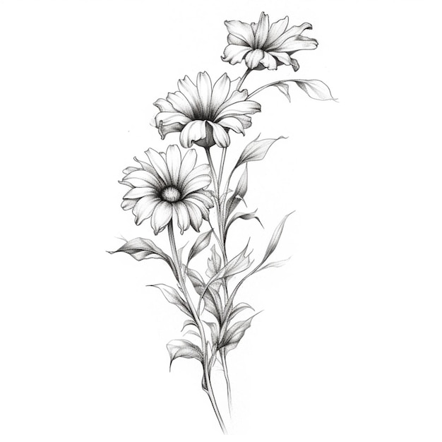 Un disegno di un mazzo di fiori su uno sfondo bianco generativo ai