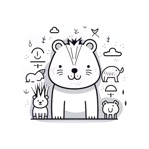 un disegno di un orso con un'immagine di un orsacchiotto e di altri animali