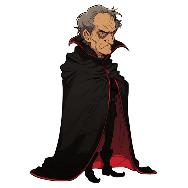 un disegno di un personaggio con un mantello rosso e un mantello nero