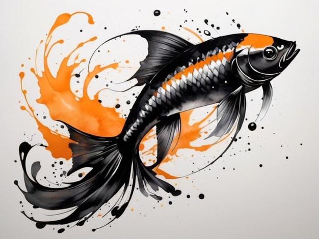 un disegno di un pesce con colorazione arancione e gialla