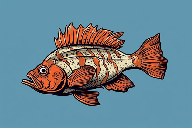 Un disegno di un pesce con una striscia rossa sul fondo.