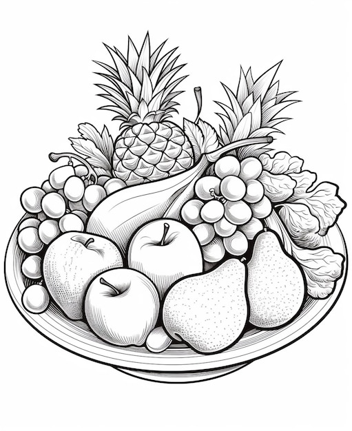 un disegno di un piatto di frutta con ananas ai generativa