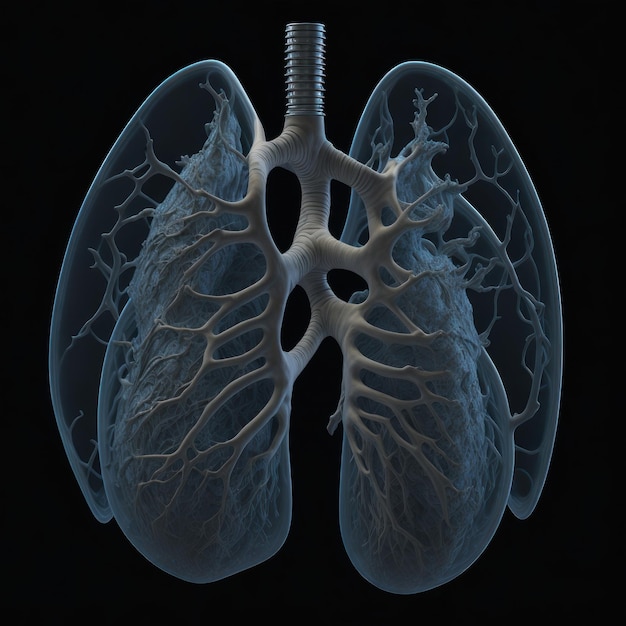 Un disegno di un polmone con i polmoni visibili.