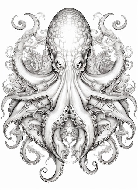 Un disegno di un polpo con tentacoli e una palla generativa ai