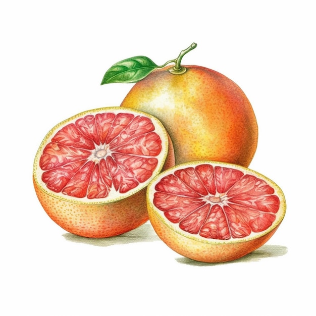 Un disegno di un pompelmo e due arance