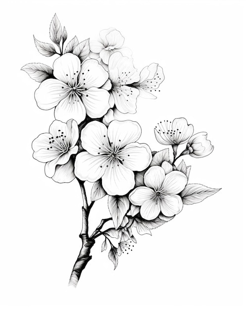 un disegno di un ramo di un ciliegio con fiori ai