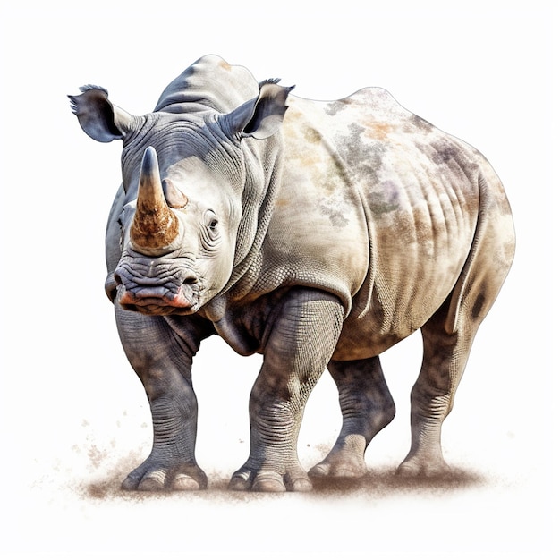 Un disegno di un rinoceronte con un grande corno.