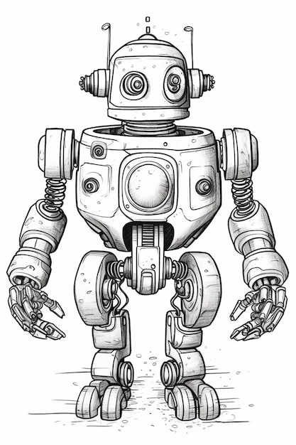 Un disegno di un robot con sopra la parola robot.