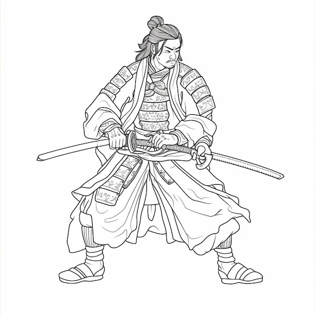 un disegno di un samurai con due spade in mano ai generativi