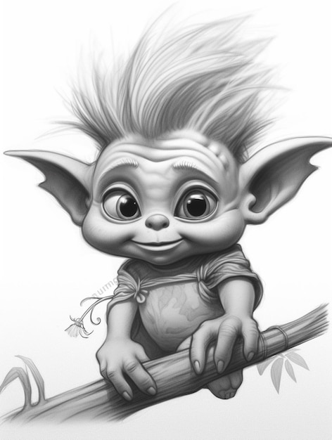 un disegno di un troll con un mohawk seduto su un ramo generativo ai