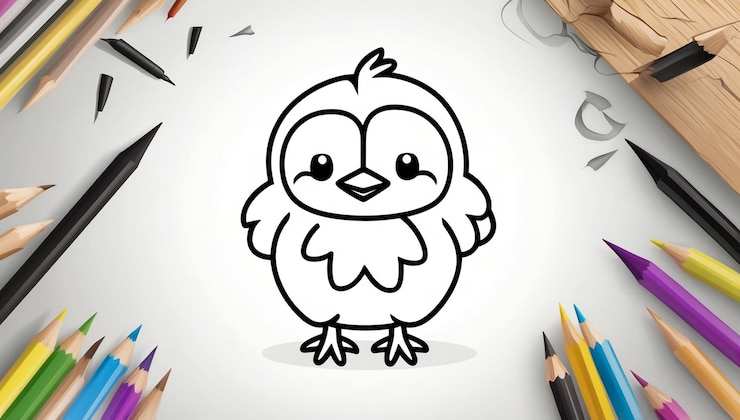 Foto un disegno di un uccello con le matite sullo sfondo